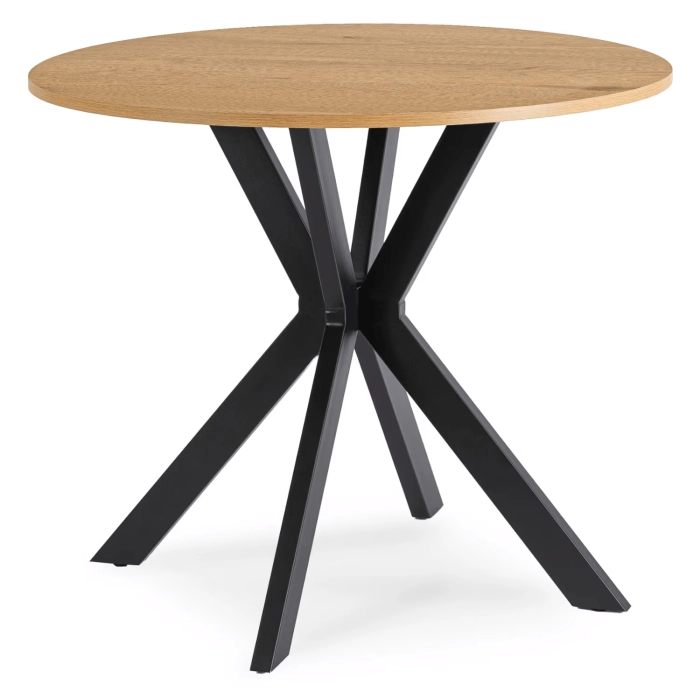 Zestaw Stół LAUREN 90 cm Dąb Złoty/Czarny i 4 Krzesła ROBIN Czarne