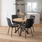 Zestaw Stół LAUREN 90 cm Dąb Złoty/Czarny i 4 Krzesła ROBIN Czarne
