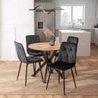 Zestaw Stół LAUREN 90 cm Dąb Złoty/Czarny i 4 Krzesła ROBIN Czarne