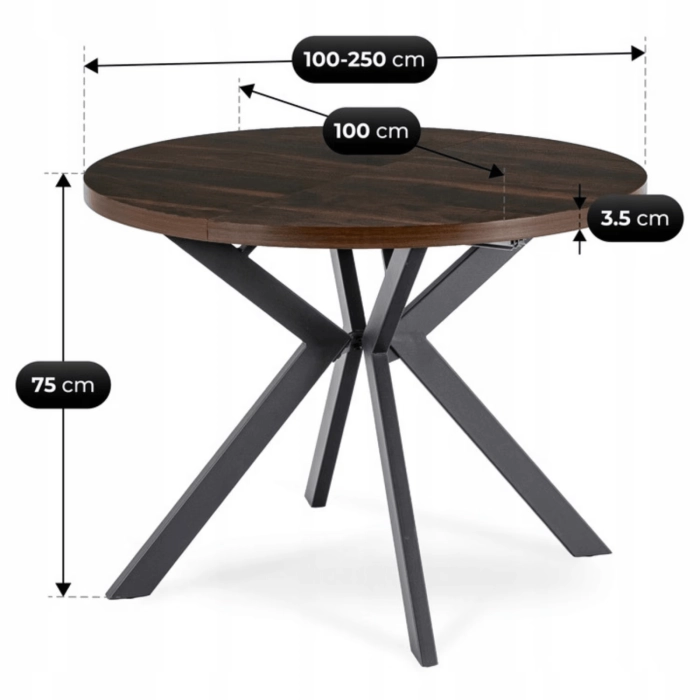 Zestaw Stół LUKAS 100-250 cm Orzech/Czarny i 4 Krzesła PERU Czarne