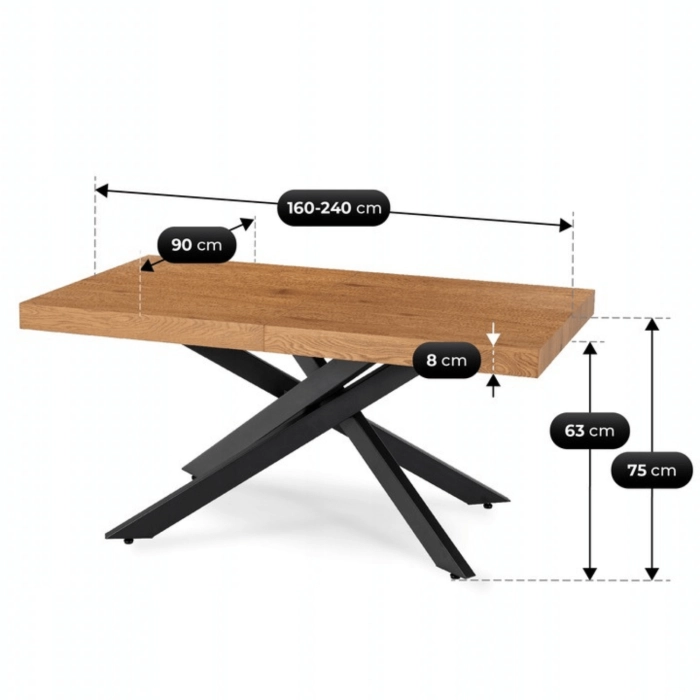 Zestaw Stół HAMPTON 160-240 cm Dąb/Czarny i 4 Krzesła BRESSO Beżowe