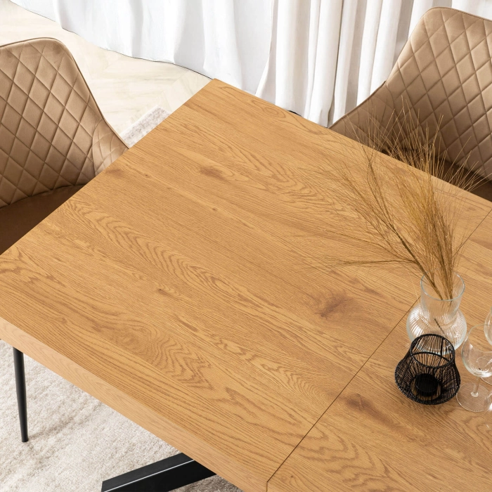 Zestaw Stół HAMPTON 160-240 cm Dąb/Czarny i 4 Krzesła BRESSO Beżowe