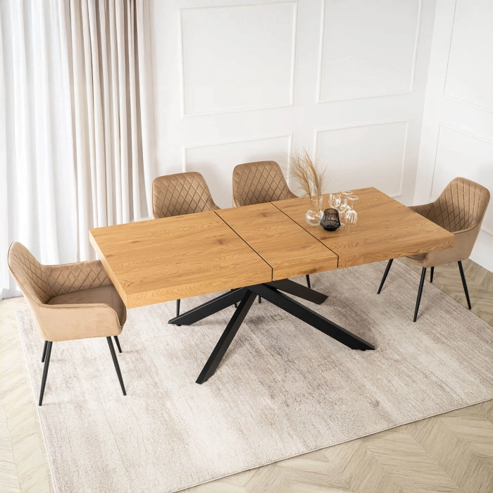 Zestaw Stół HAMPTON 160-240 cm Dąb/Czarny i 4 Krzesła BRESSO Beżowe