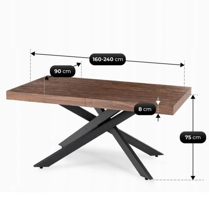 Zestaw Stół HAMPTON 160-240 cm Orzech/Czarny i 4 Krzesła AKITA Kremowe