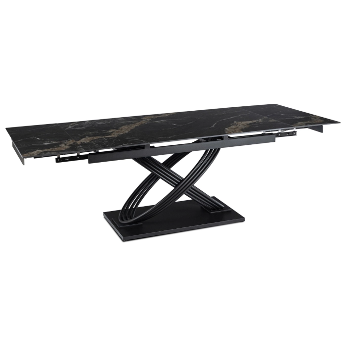 Zestaw Stół IBIZA 160-240 cm Czarny Marmur/Czarny i 4 Krzesła MUMBAI Kremowe