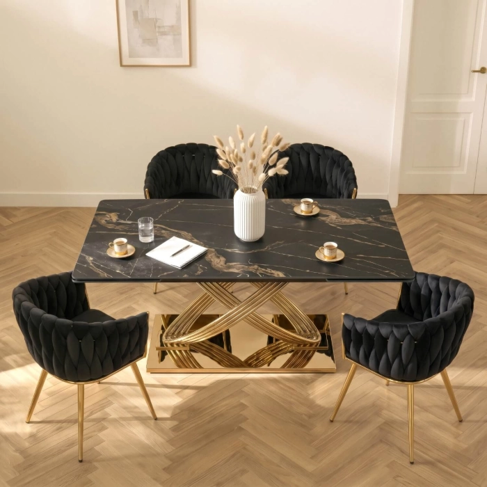 Stół IBIZA Ceramiczny Rozkładany 160-240 cm Czarny Marmur/Złoty