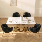 Stół IBIZA Ceramiczny Rozkładany 160-240 cm Biały Marmur/Złoty